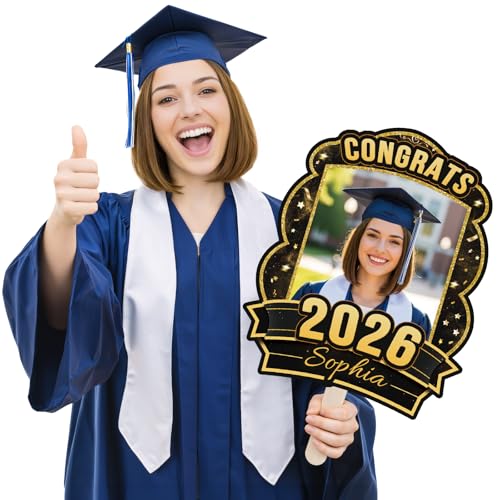 EnjoyView Graduation 2026 Custom Big Head Cutout on a Stick 6 to 48inch Personalized Photo Face Class of 2026 Cardboard Cutout Senior Grad Party Decoration Corrugated Plastic