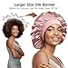 22 Momme 100% Real Mulberry Silk Bonnet for Sleeping Women, Large Hair Care Bonnet for Long Curly Hair, Double Layer Silk Wrap with Soft Elastic Band, Non-Slip Sleep Cap, Pink