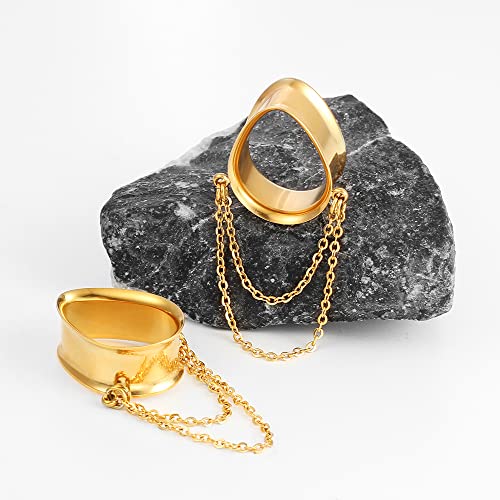 Earblity 2Pcs Dangle Chain Teardrop Ear Plugs Tunnels Daily 316 Stainless Steel 00G 10Mm Ear Gauges Expander Stretcher Piercing Body Jewelry #TOP4