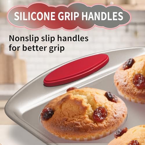 Muffin Cupcake Pans 12-Cup, 2 Packs Nonstick Standard Muffin Tins with Silicone Grip Handles for Baking, Heavy Duty 12 Cheesecake Pan Cup Cake Pans, Non Stick, BPA Free, Dishwasher Safe - Thumbnail 4