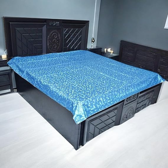 Waterproof PVC Sheet Double Bed Mattress Protector (72 inch Width x 78 inch Length), Colour and Design May Vary (Blue)