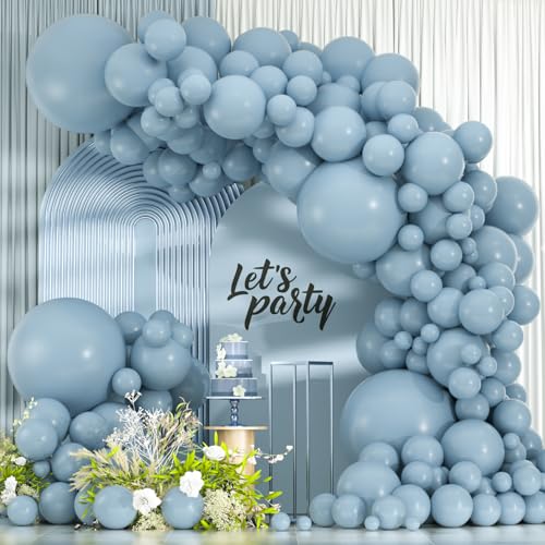 Image of 114pcs Dusty Blue Balloons Different Sizes, 18 12 10 5 inch Retro Pale Aqua Blue Balloons Garland Arch kit for Birthday Boho Baby Shower Bachelorette Wedding Party Decorations