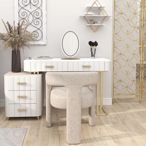 Image of HNY Modern Barrel Kitchen & Dining Room Chair, PU Leather Upholstered Accent Chair with Arm, 18.5'' Wide Side Armchair Vanity Chair for Living Room Bedroom Makeup Small Spaces, Grey