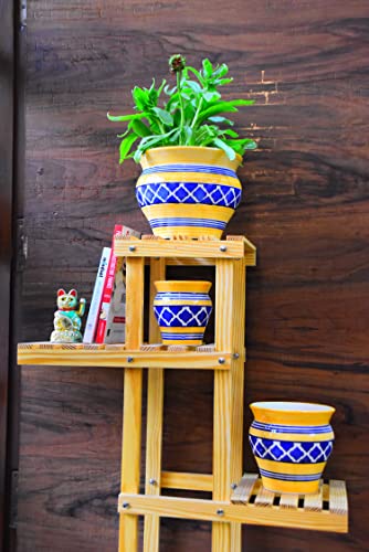 Image of Niyara Stylish Ceramic Pots Planters for Indoor Plants,Succulent,Outdoor,Balcony,Home,Garden,Office (Set of 3) Size -Large 9 inches 7 inches & 5 inches (Moroccan Blue Yellow)