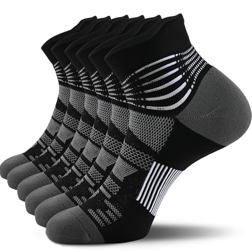 IRAMY Calcetines de compresión para hombre, soporte para el tobillo, calcetines de compresión, calcetines de compresión, Coolmax, calcetines deportivos, acolchados, fascitis plantar, mujer, Negro , M
