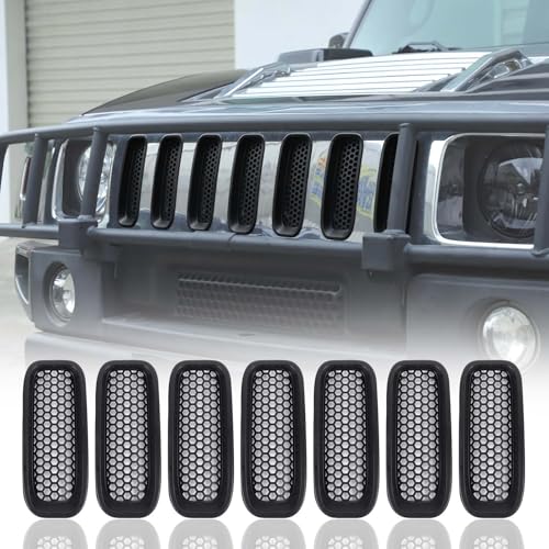 Front Bumper Grill Mesh Inserts Compatible with Hummer H2 2003-2007 Honeycomb Mesh Front Grill Inserts Grille Cover Frame Decoration Accessories 7Pcs (Black)