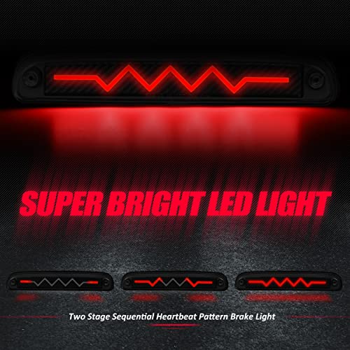 Image of Auto Dynasty LED Third Brake Light for 93-16 Ford Ranger F-250 Super Duty | 3rd Brake Light for 93-16 F-250 F-350 F-450 F-550 Ranger Sport Trac, Carbon Fiber Pattern Heartbeat Sequential