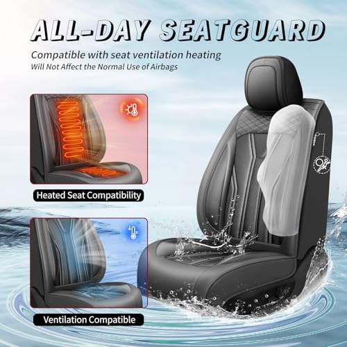 Image of Car Seat Covers Compatible with Chevy Equinox 2011-2026, Premium Leather Breathable, Wear Resistant, Airbag Compatible, All-Weather Protection & Full Coverage, 2 Front Seat All Black