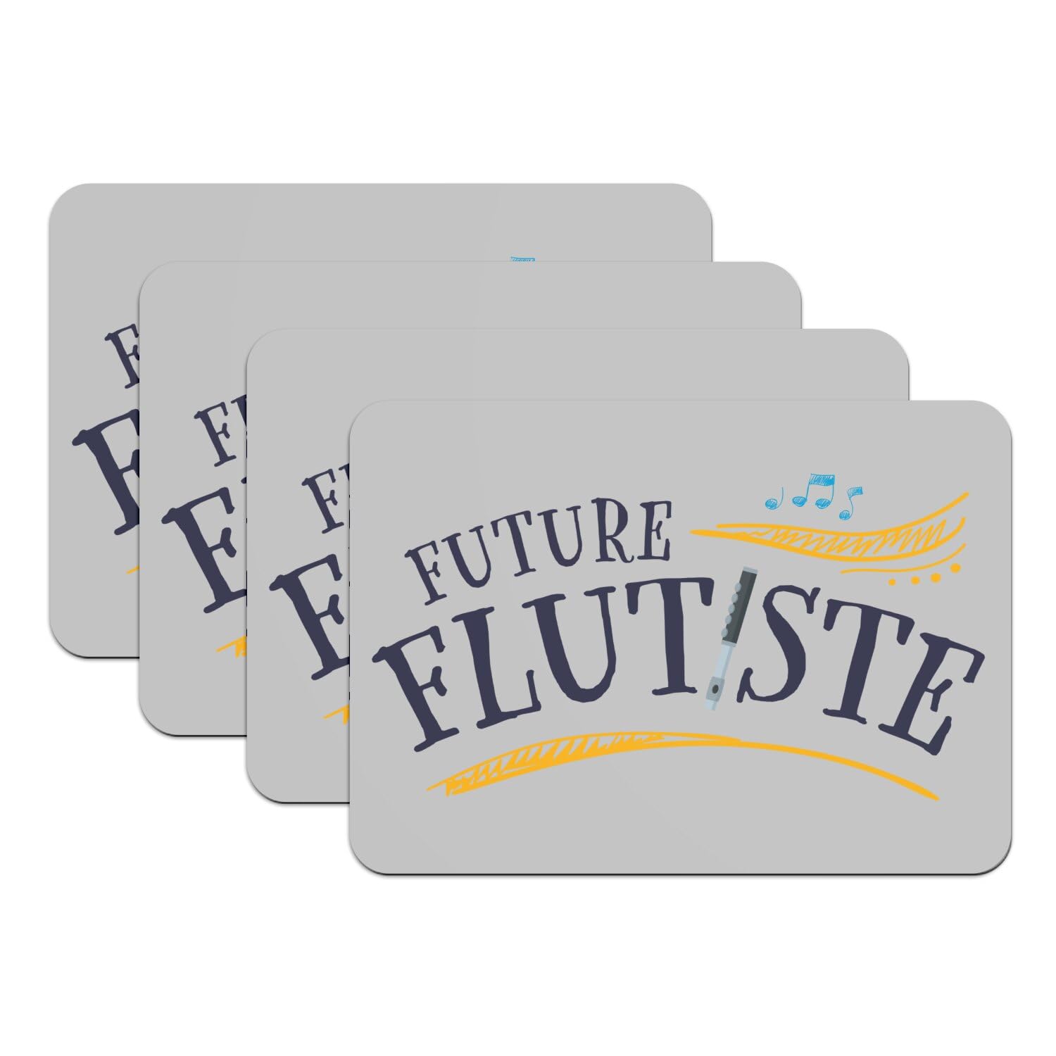 Sets de table gris musique en caoutchouc lot de 4 grand format pour future flûtiste