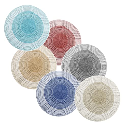 Image of Jute Placemats Set of 6 Heat Resistant Round Place Mats Natural Jute Woven Braided Table Mats Thick Farmhouse Placemats Trivet Round Braided Placemats for Dining Table(Multi, Set of 6)