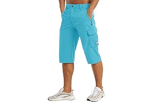 MAGCOMSEN Men's Teal Workout Capri Shorts with Zipper Pockets