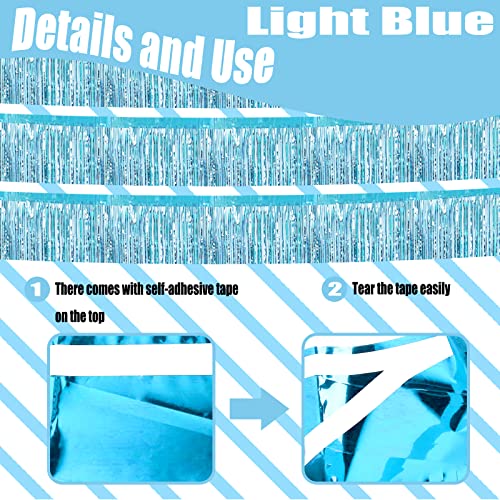 Image of 6 Pack 10 Feet Foil Fringe Garland Metallic Tinsel Streamers Banner Wall Hanging Curtain Backdrop Banner for Parade Floats, Thanksgiving, Christmas, Birthday, Halloween Party Decorations(Light Blue)