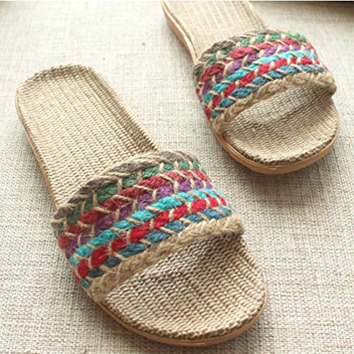 Flax Linen Slippers - Open Toe Bohemian Style Summer Beach Sandals - Vintage Non-Slip Slippers for Woman (6US, 3.5UK, 36.5EU)4
