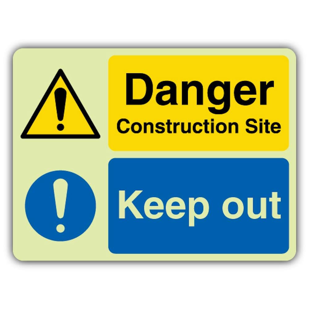 V Safety Glow In The Dark Danger Construction Site - Señal de advertencia de peligro - 600 x 450 mm - Hecho de plástico rígido de triple brillo - Señalización de advertencia de peligro - Fabricado en