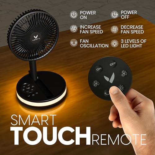 VENTY Portable Fan - Wireless Battery Operated Fan - 4 Speeds - LED Lighting - Carry Case & Remote Control - Cruise Travel - Outdoor Travel RV Power Bank With USB-C Port (Black with Case) - Image 5