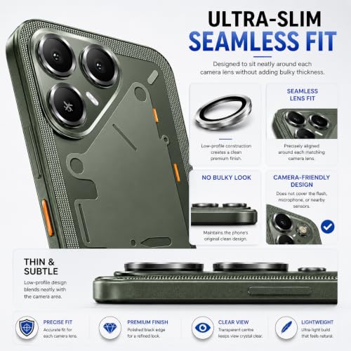 Image of ArmourPro Camera Lens Protector for Tecno Pova 8 Tough HD Individual Aluminum Alloy Rings 9H Camera Cover, Scratch-Resistant,Camera Lens Protection| Black, 1 Pack