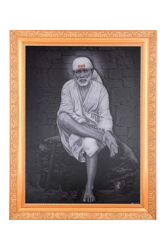 Shirdi Sai Baba Vintage Collection 5 Dimensional Layer (With 5D Effect) Art Work Photo In Golden Frame Big (14 X 18 Inches) OR (35.56 Cm X 45.72 Cm) Religious Frame