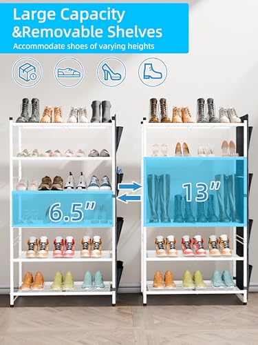Image of 6 Tier 27 inch Metal Shoe Rack for Closet, Shoe Organizer Storage Shlef with Pocket, White