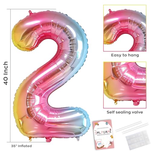 Image of 40 Inch Rainbow Gradient 2 Balloon for 2nd Birthday Decorations