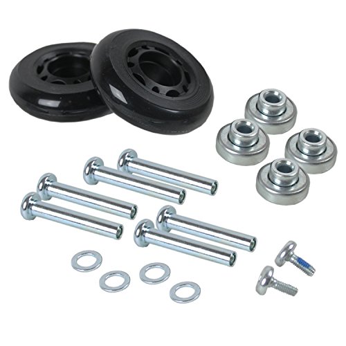Luggage Wheel Replacement Kit - Set of Wheels, Bearings, Bolts, Axles (Black) (68mm)