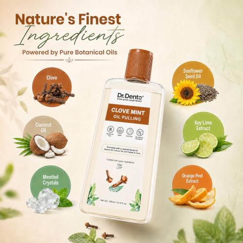 Image of Dr.Dento Clove Mint Oil Pulling | Ayurvedic Kavala (Gargling) Gandusha (Oil Holding) Oral Detox | Sesame, Coconut & Clove Oil Blend | Alcohol-Free & Vegan | Fresh Breath & Healthy Gums (300ml)
