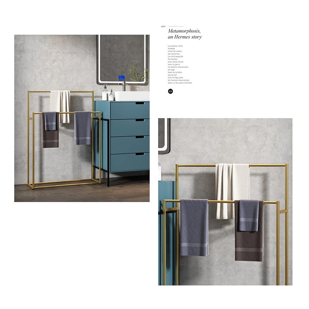 NEECS Portasciugamani da Terra per Bagno/Portasciugamani per Hotel, Oro/Nero/Bianco, Porta Asciugamani Autoportante in Metallo a 2 Livelli, Porta Asciugamani per Bagno, Cucina, Lavanderi