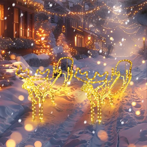 Weihnachtsdeko mit Schlitten Draußen 23 Zlinke Weihnachtsbeleuchtung für Außen & Innen,Rentier mit Schlitten...