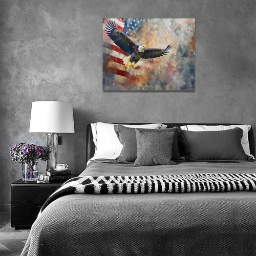 Fuzawet Bald Eagle Canvas Wall Art American Flag Flaying Eagle Pictures Decor Eagle Painting Prints Modern Home Framed Artwork For Bathroom Bedroom Living Room Office 16""X12"" thumb #5