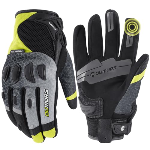 Oumurs Motorcycle Gloves for Men, Touchscreen Cycling Gloves for Outdoor Sports On-Road/Off-Road/Mountain Motorcycle Motorcross Motorbike Dirt Bike Bicycle Racing ATV UTV, Yellow, XL