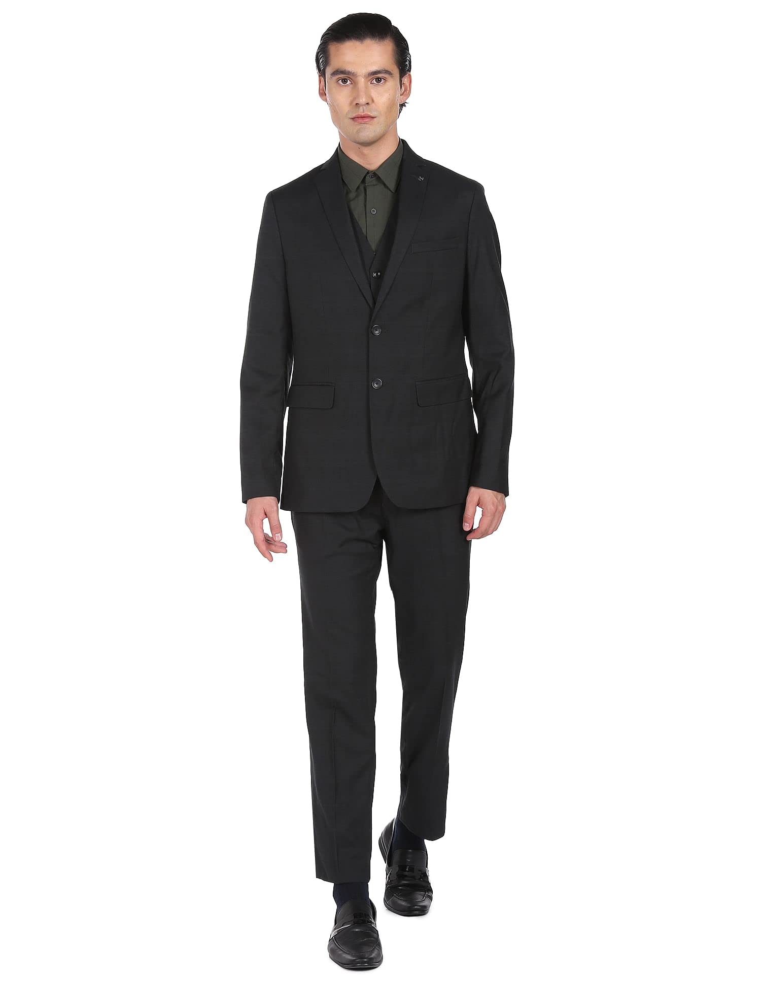arrow Men Olive Regular Fit Single Breasted Three Piece Suit-picture-37