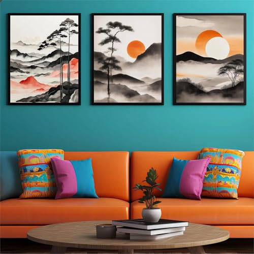 Toile paysage montagne soleil encre lavis décoration murale salon 20x30 cm - 4