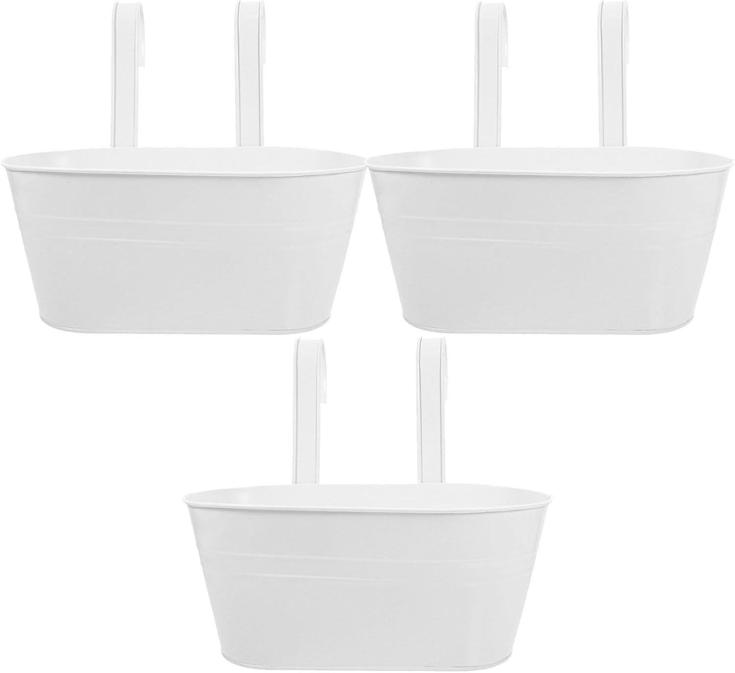 LIOOBO 3pcs Wrought Iron Hanging Buckets Planters with Detachable Handles Oval 27x14.5cm Metal Flower Pots for Balcony Railing Garden Indoor Outdoor