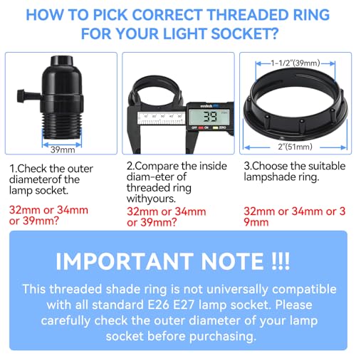 15 PCS Lamp Shade Socket Rings, Aluminum & Bakelite Heat-Resistant Collars for E26 E27 Vanity Lights & Pendants, 3 Styles, 1-3/8" & 1-1/2" Inner Diameter, Black by Nxpceay - Used condition - Image 3