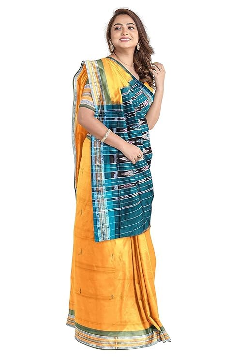 Image of Sambalpuri Handloom Saree Women's Cotton Saree Odisha Handloom Handmade Pure Cotton Khandua Natural Cotton Ikat Sambalpuri Saree For Women Ikat Handloom Saree For Women