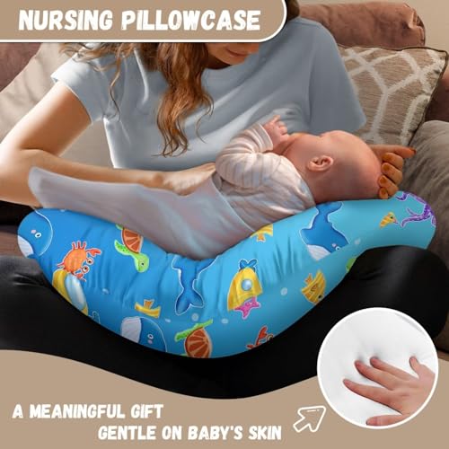 Image of Underwater Animals Nursing Pillow Cover for Infant, Lightweight Neutral Breastfeeding Pillow Slipcover, Easy to Clean Removable Pillow Cover for Infant Snug