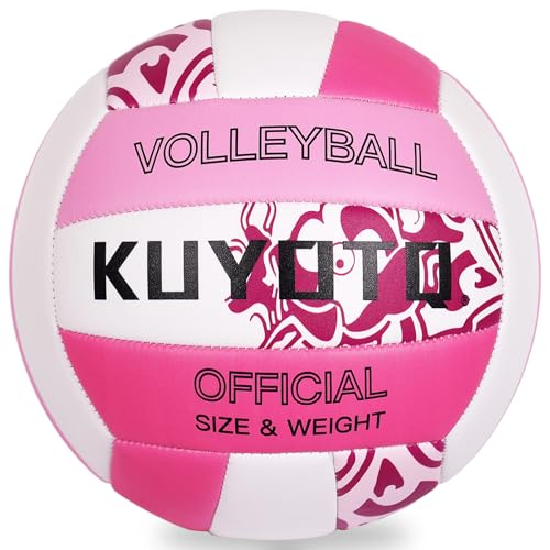 KUYOTQ Pink-Flower Outdoor Volleyball Size 5 Soft Leather