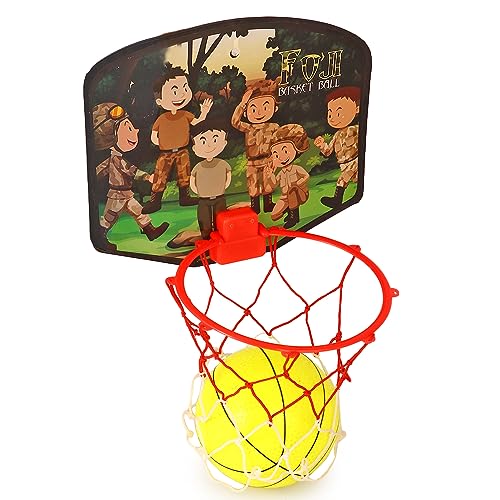 Image of Asian Portable Plastic Basketball with Hoop for Kids Multicolor (Foji Theme)
