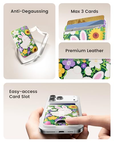 Image of KPNEOL Magnetic Mag-safe Wallet Cell Phone Card Holder for Phone Case with Mag-Safe, Stronger Magnetic RFID Leather Stick on Phone Wallet Compatible with iPhone 17 /16 /15 /14 /13 /12 Series, Bunny Color