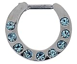 tabique de cristal decorativo Longitud del muelle: 6,0 mm Tabique Clicker con 9 cristales turquesa tabique Piercing joyería Piercing acero quirúrgico 1,2 mm