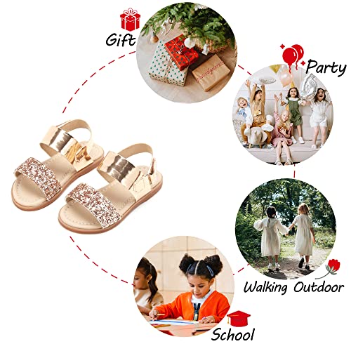 Image of PHIRAMIN Toddler Girl Sandals - Flower Girl Dress Shoes Open Toe Little Kid Flats