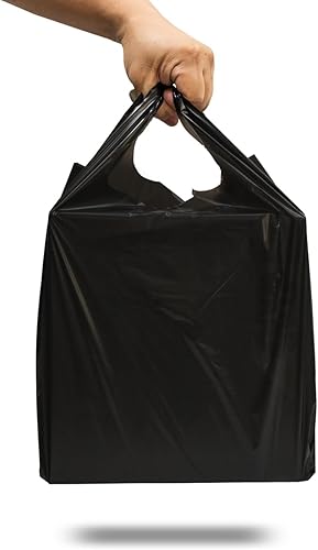 Miniatura 6 de Bolsas grandes para camisetas en relieve color negro liso (400 unidades), 12 x 7 x 22 pulgadas, 17 micrófonos, bolsas negras con asa, a granel,