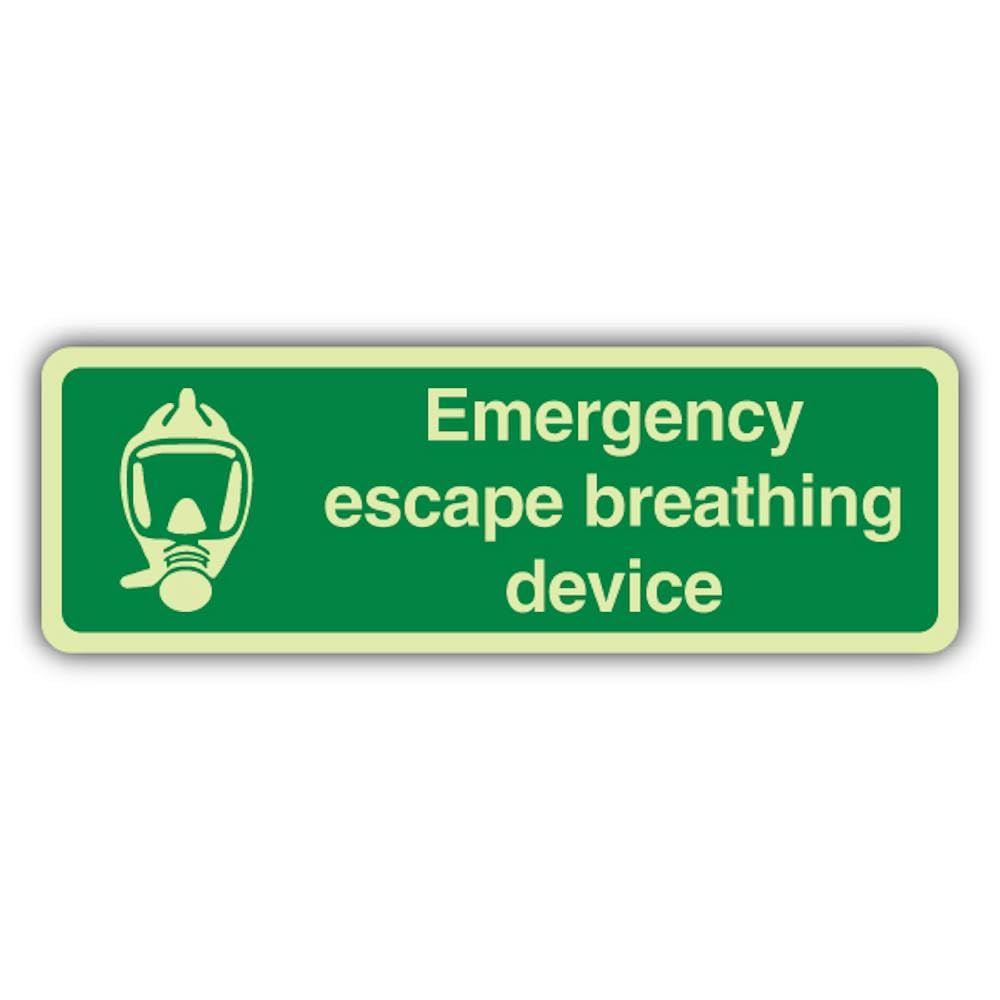 V Safety Photoluminescent Emergency Escape Breathing Device - Slim Landscape Safety Sign - 210 x 70 mm - 1.2mm Rigid Plastic - Double Glow