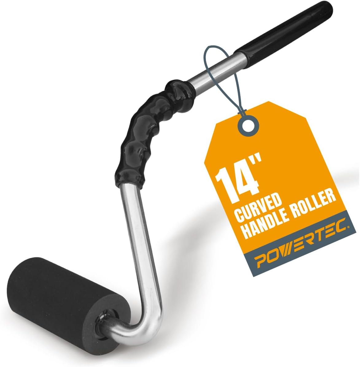 POWERTEC 71011 14" Curved Handle J-Roller, 1.5" x 3" Rubber Roller for Laminate Veneer Flooring Wall Coverings Edge Banding
