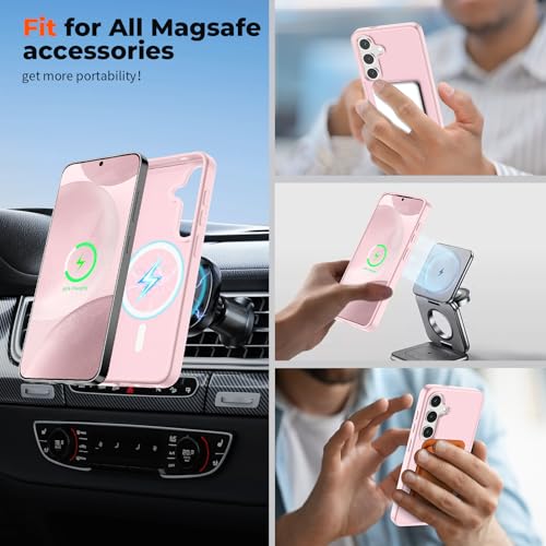Image of SUPFINE Magnetic for Samsung Galaxy S24 Case / S25 Case with Screen Protector, (Built-in Magnets) (Military Grade Drop Protection) Slim Translucent Shockproof Phone Case,Pink