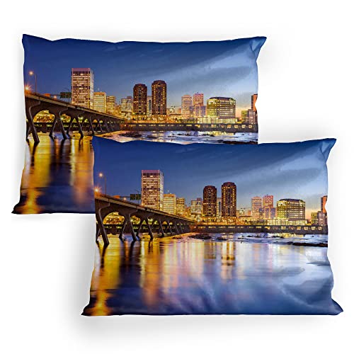 Lunarable Cityscape Pillow Sham Set of 2, Virginia City Night Skyline American Town Misty Evening Urban Life Scenery, Quality Microfiber Bedding Item for All Seasons, 30
