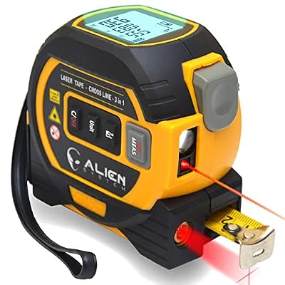 Laser Tape Measure 3-in-1 with Large LCD Display | Digital Laser Measurement Tool in/ft/m Scales up to 131ft with calculations | Tape Measure 16ft (in/ft/m) and Cross Line Laser | Batteries Included