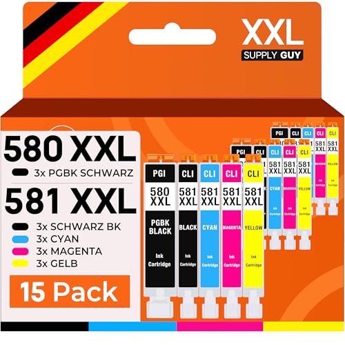 Supply Guy 580XXL 581XXL Druckerpatronen kompatibel mit Canon PGI-580 CLI-581 Patronen passend für Pixma TS705 TS705a TS6350 TS6350a TS6351 TS6351a TS6300 TR8550 TS9550 Multipack 15 Tintenpatronen