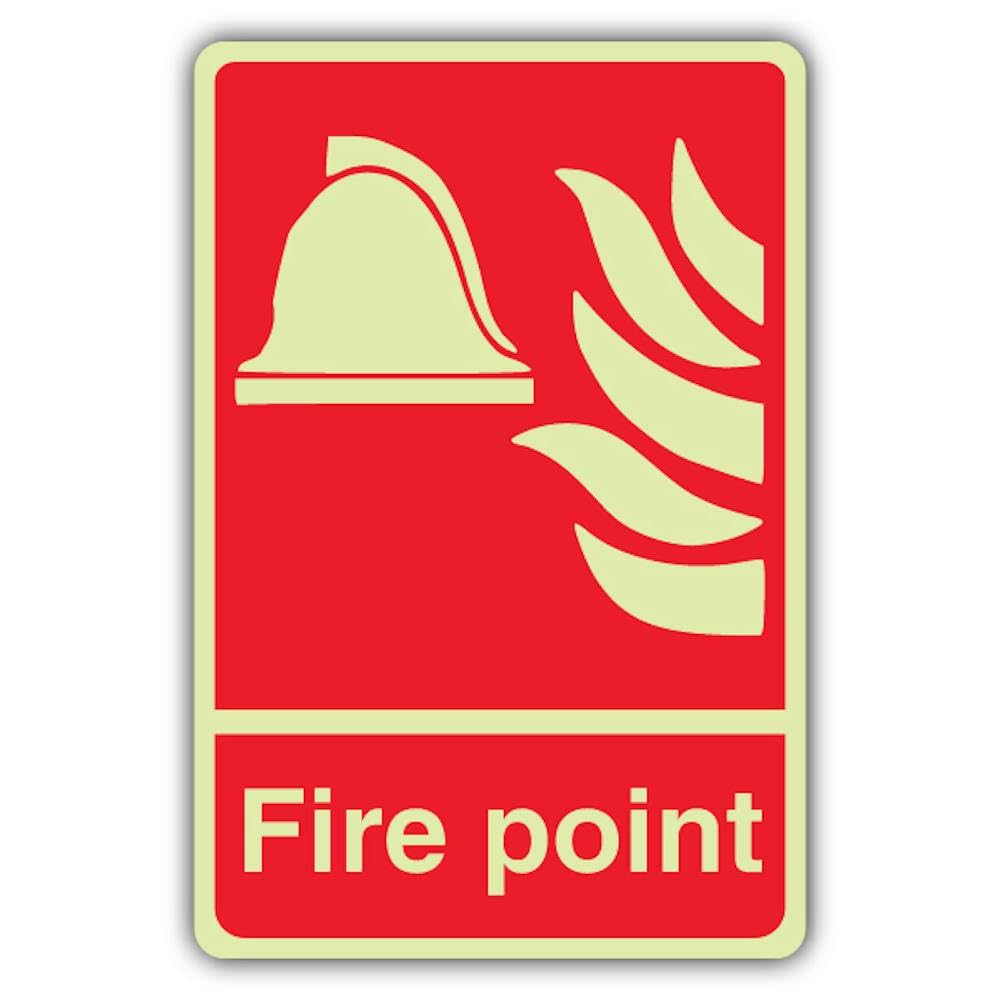 V Safety Photoluminescent Fire Point Safety Sign - 200 x 300 mm - 1.2mm Rigid Plastic - Double Glow