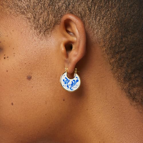 Ana Luisa Hana Marble Blue Enamel Gold Earrings for Women - Dainty 14K Gold Plated Hand-Painted Enamel Hoops - Water-Resistant Tarnish-Free, Artistic Lightweight Design, Secure Fit, Blue Marble Finish4