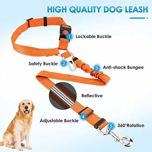 Image of SlowTon Dog Seat Belt for Car, 2 Pack Dog Car Harness Seatbelt with Bungee